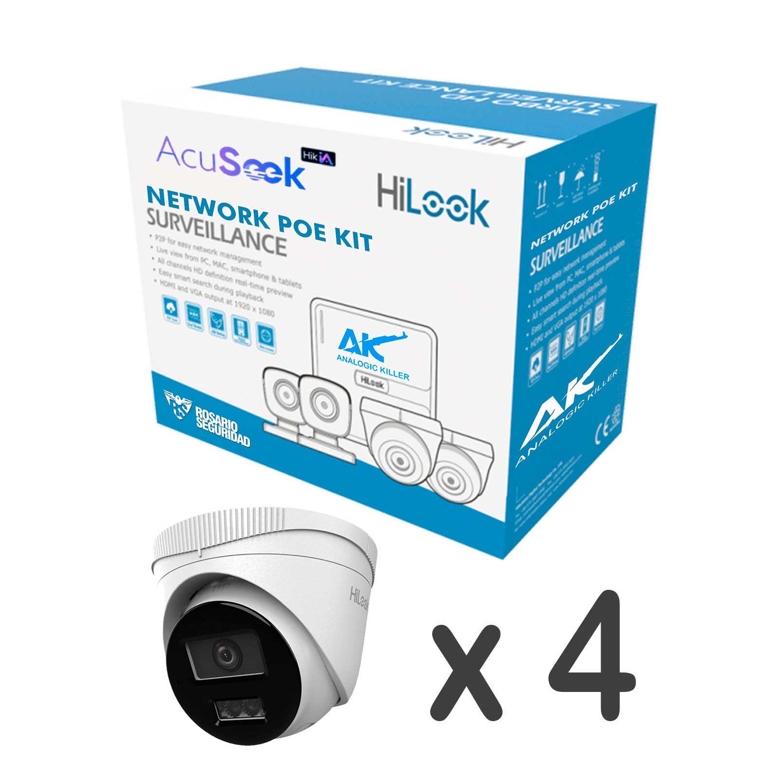 PACK HILOOK ACUSEEK NVR IP POE 4CH + 4 CAMARAS (2MPX) Acuseek