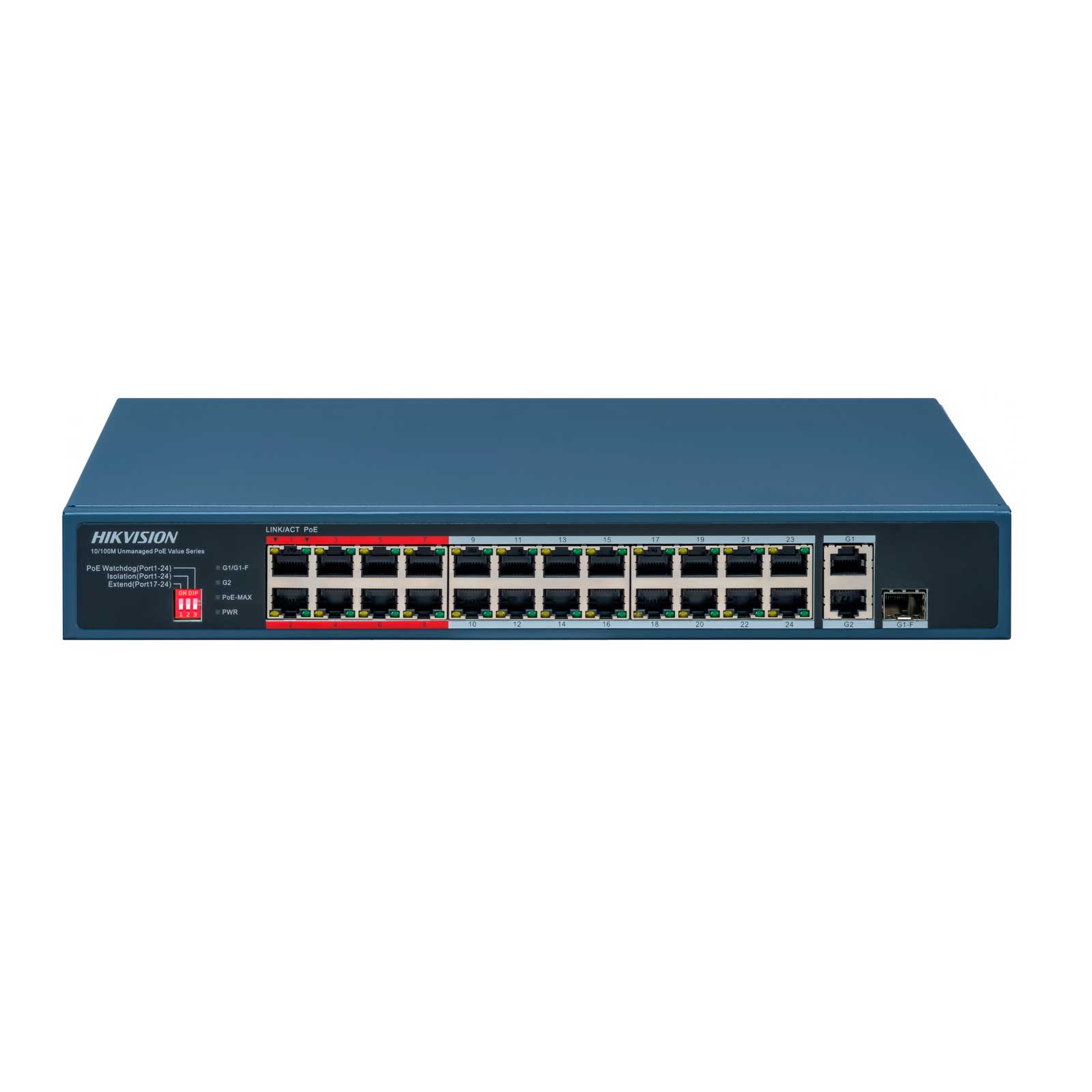 SWITCH 24 PUERTOS POE MAS 1G+1F NO ADMINISTRABLE Hikvision