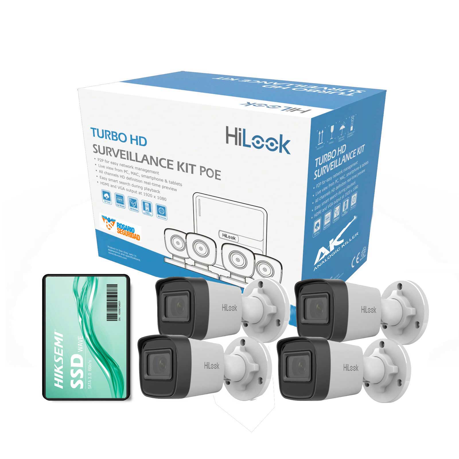 PACK HILOOK IP NVR POE 4CH + 4 CAMARAS (2MPX) Hilook